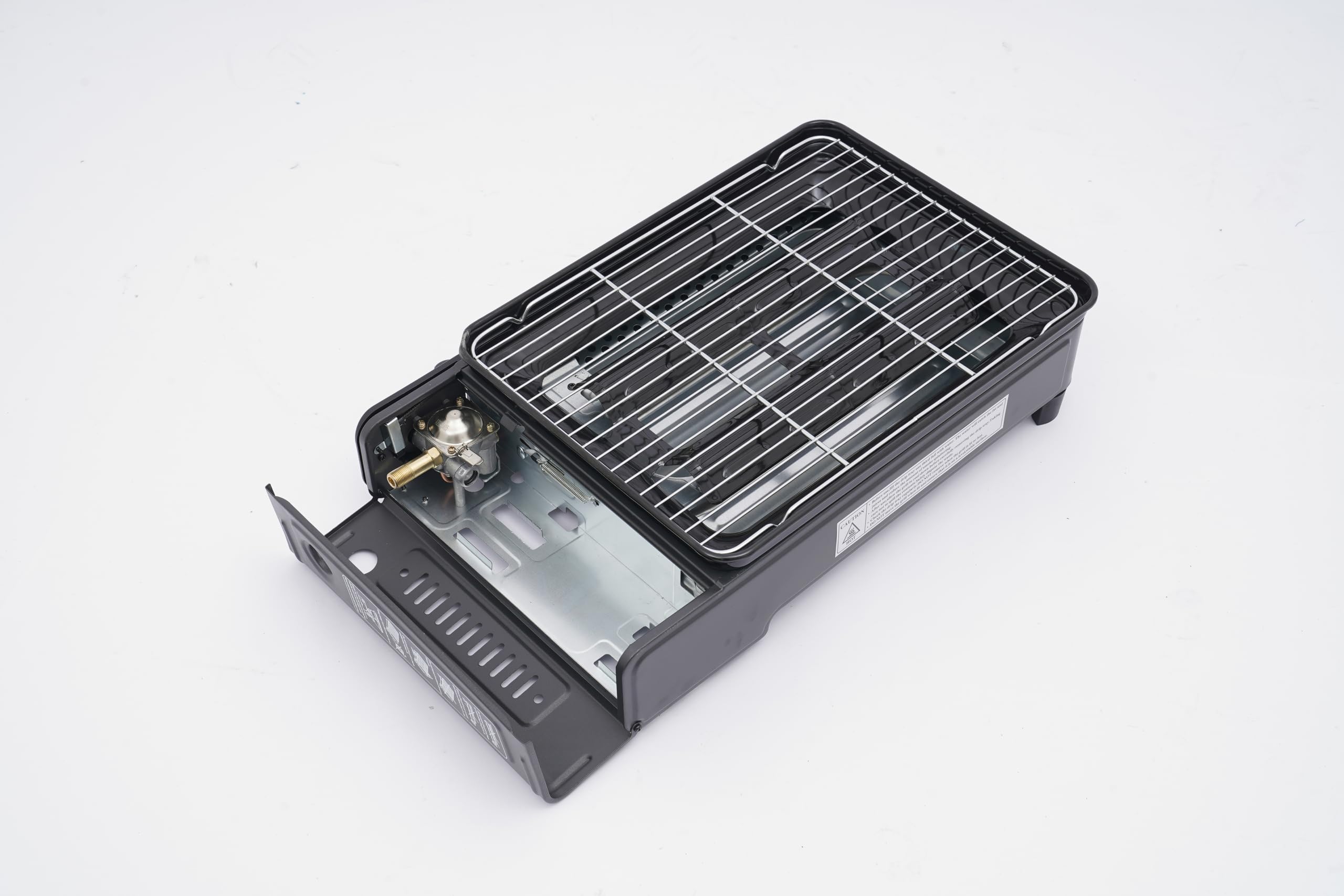 Set da barbecue da campeggio, per cartucce e bombole a gas, fornello da campeggio con 2 griglie per alimenti, spazzola per olio, valigetta (con griglia e valigia)