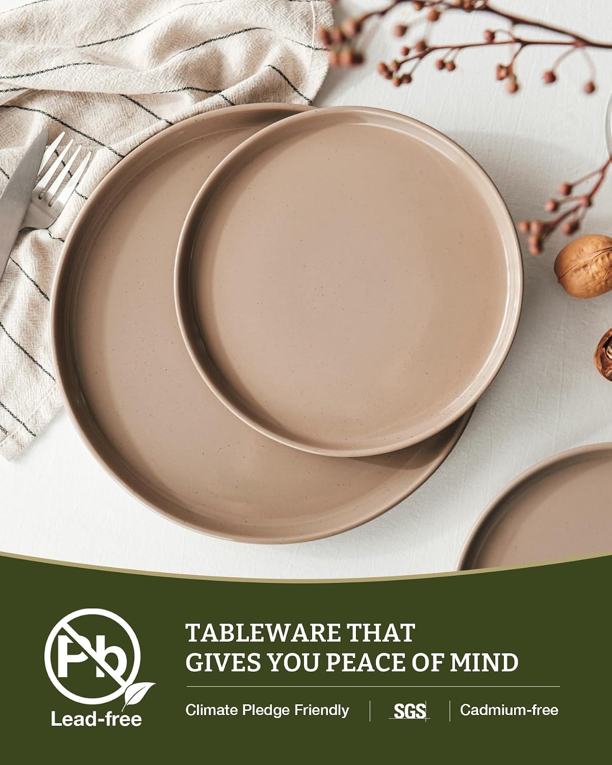 Famiware Milkyway 24-Piece Dinnerware Set with Pasta Bowls, Cinnamon Brown image 5