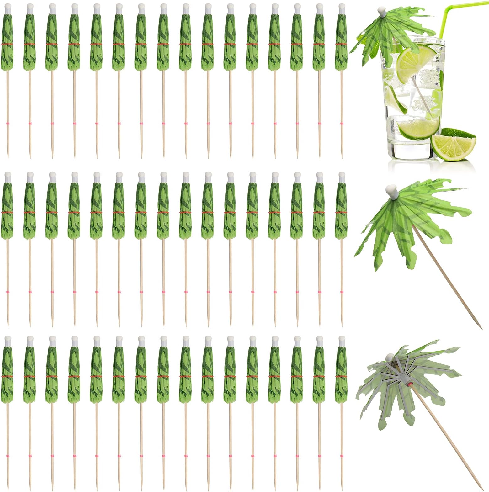 50pcs Cocktail Umbrellas for Drinks, Coolrunner Coconut Palm Tree Umbrella Toothpicks, Tropical Umbrella Decorations for Drinks Cocktail Cupcake Fruit - Add a Great Addition to Themed Party