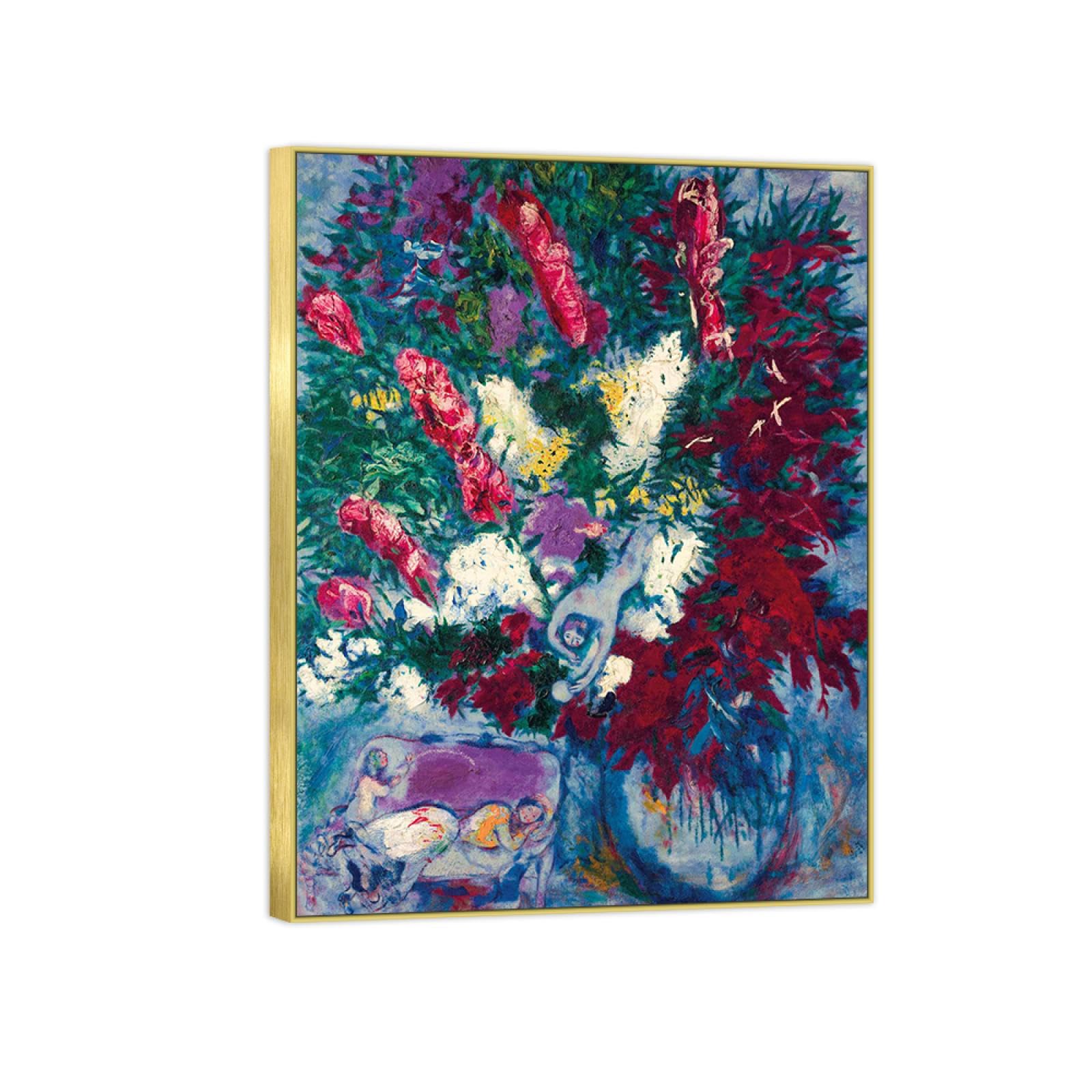 Tableau vase de fleurs impression sur toile avec cadre doré 30x40cm