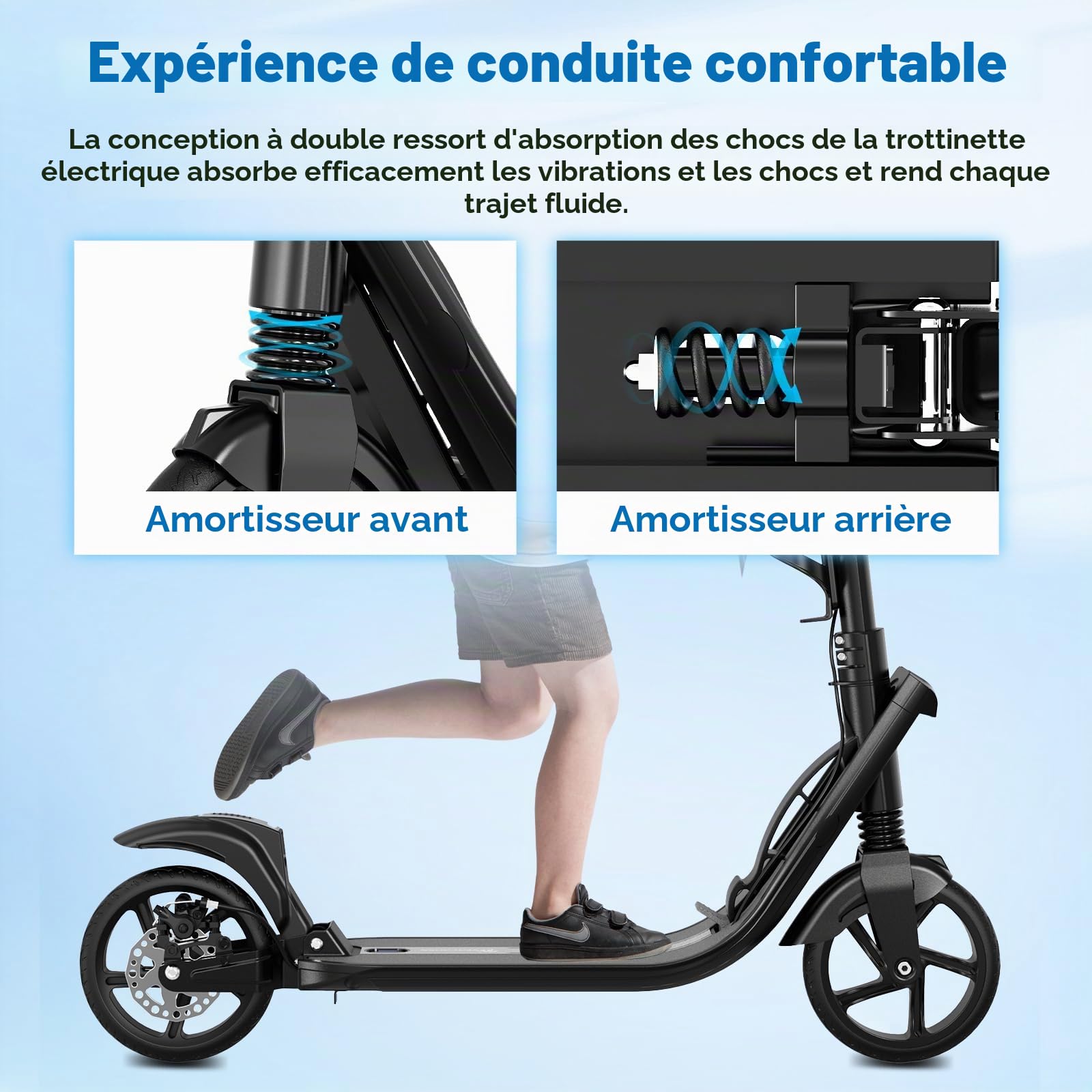 EVERCROSS K8 Stunt Scooter, Grande Roue 200mm Trottinette, Cityroller Réglable en Hauteur et Pliable, Stabiler Aluminium-Roller,Trottinette Sportive pour Enfants Jusqu'à 100kg, Double Frein