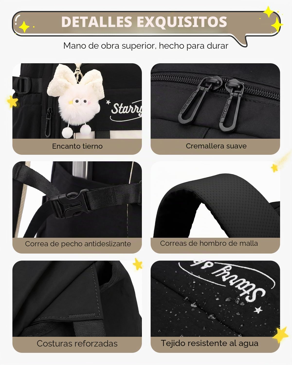 Amythe Mochila Ruedas Niña, 30L Mochilas Escolares con Carro Desmontable | Mochila Trolley Adolescente Chica para Primaria y Secundaria, 6 Ruedas Bolso Informal para Viajes, Negra