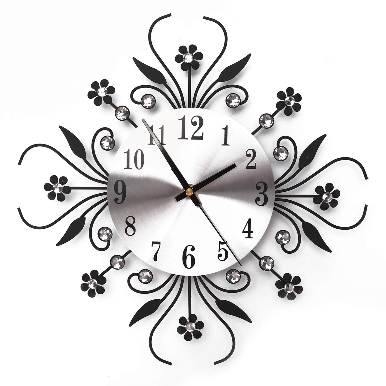 Youyijia European Flower Wall Clock Luxury Metal Creative Iron 3D Clock Silent Removable Modern Wall Clock Suitable for Office House Living Room Kitchen Bedroom
