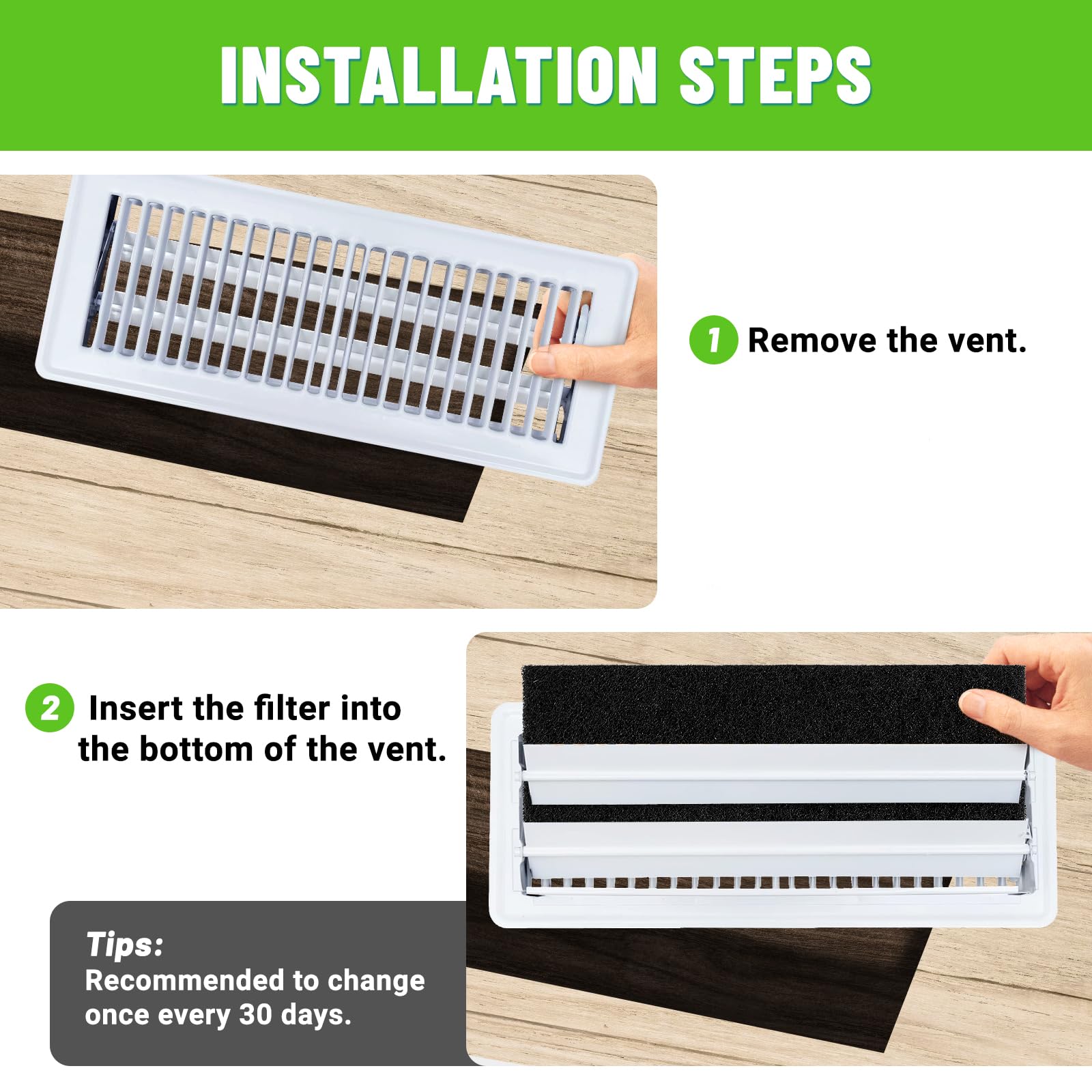 UCand - Paquete de 20 filtros de ventilación de carbón activado para el hogar, filtros de ventilación de suelo de 4 x 10 pulgadas, filtros de registro de piso, 10 filtros de ventilación de carbón