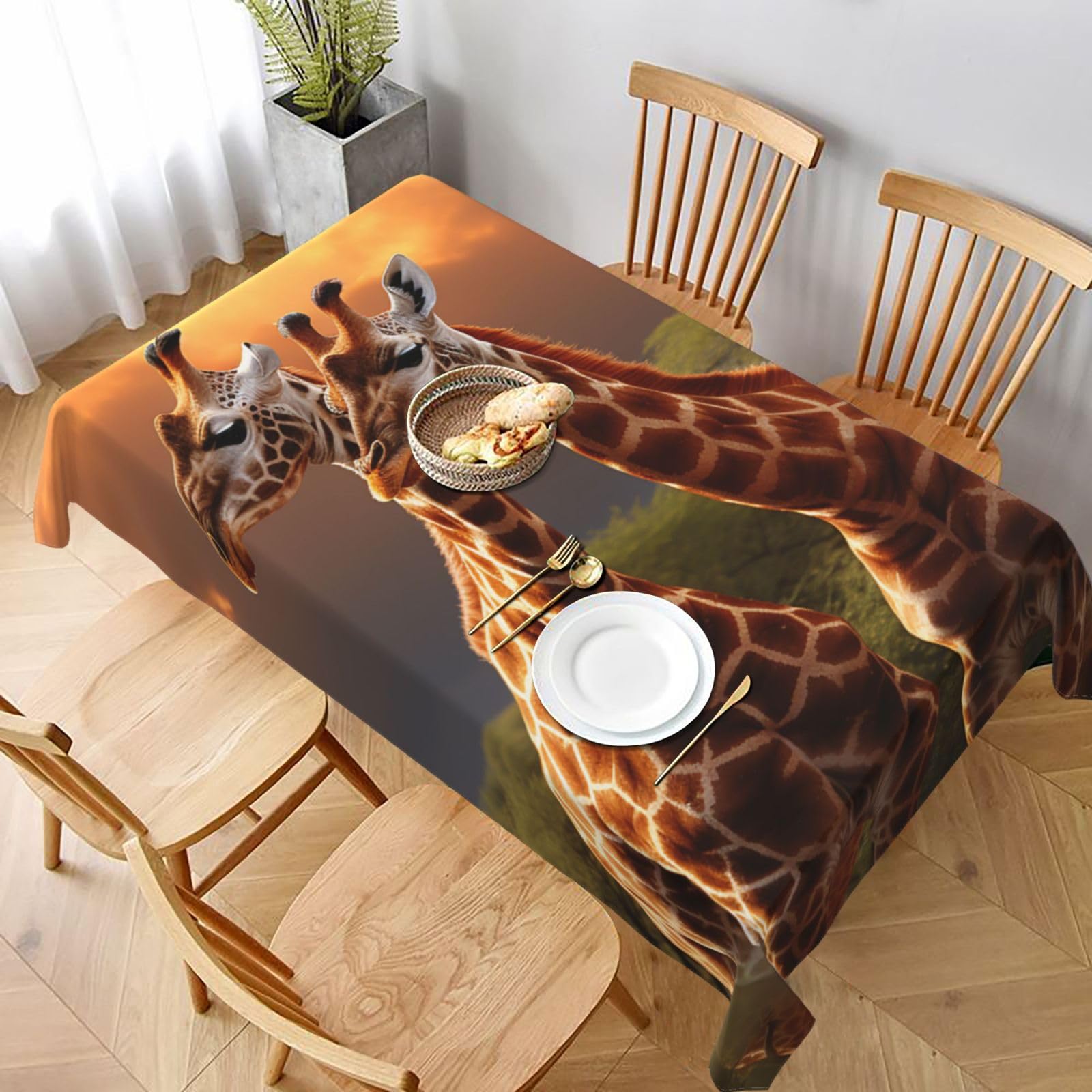 MXDLKSWPOH Table Cloths for Rectangle Tables 152x228 cm Waterproof Farmhouse Table Cloth Couple Giraffe Tablecloths Washable Wrinkle Free Table Cover for Dining Table Weddings Events Party Buffet