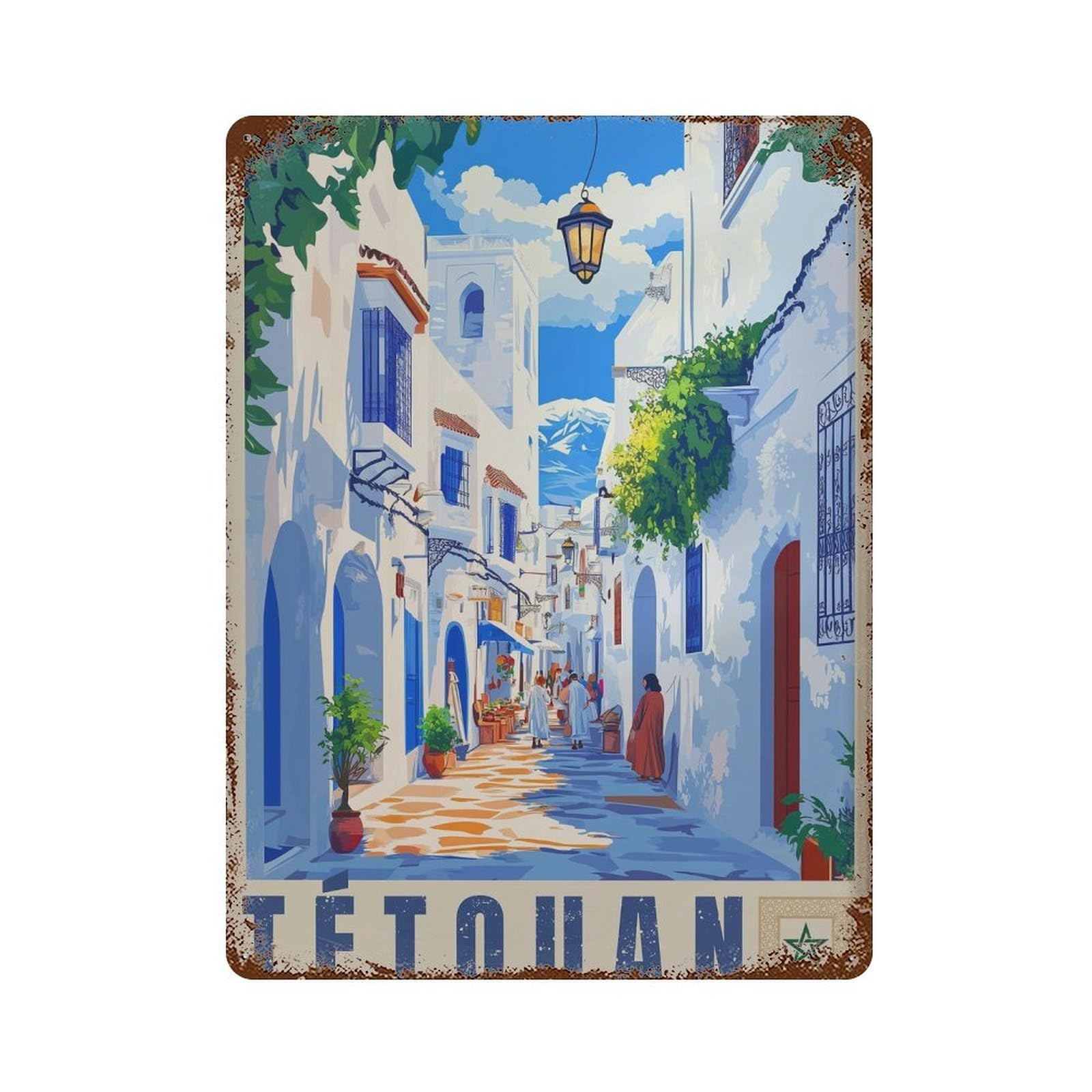 xiaoxiaoshen Tetouan Morocco Travel Mediterranean Village (2) Wall Decor Art Metal Tin Poster Modern Home Decor Art Home Bar Shop Decorations Vintage Sign 40x30cm