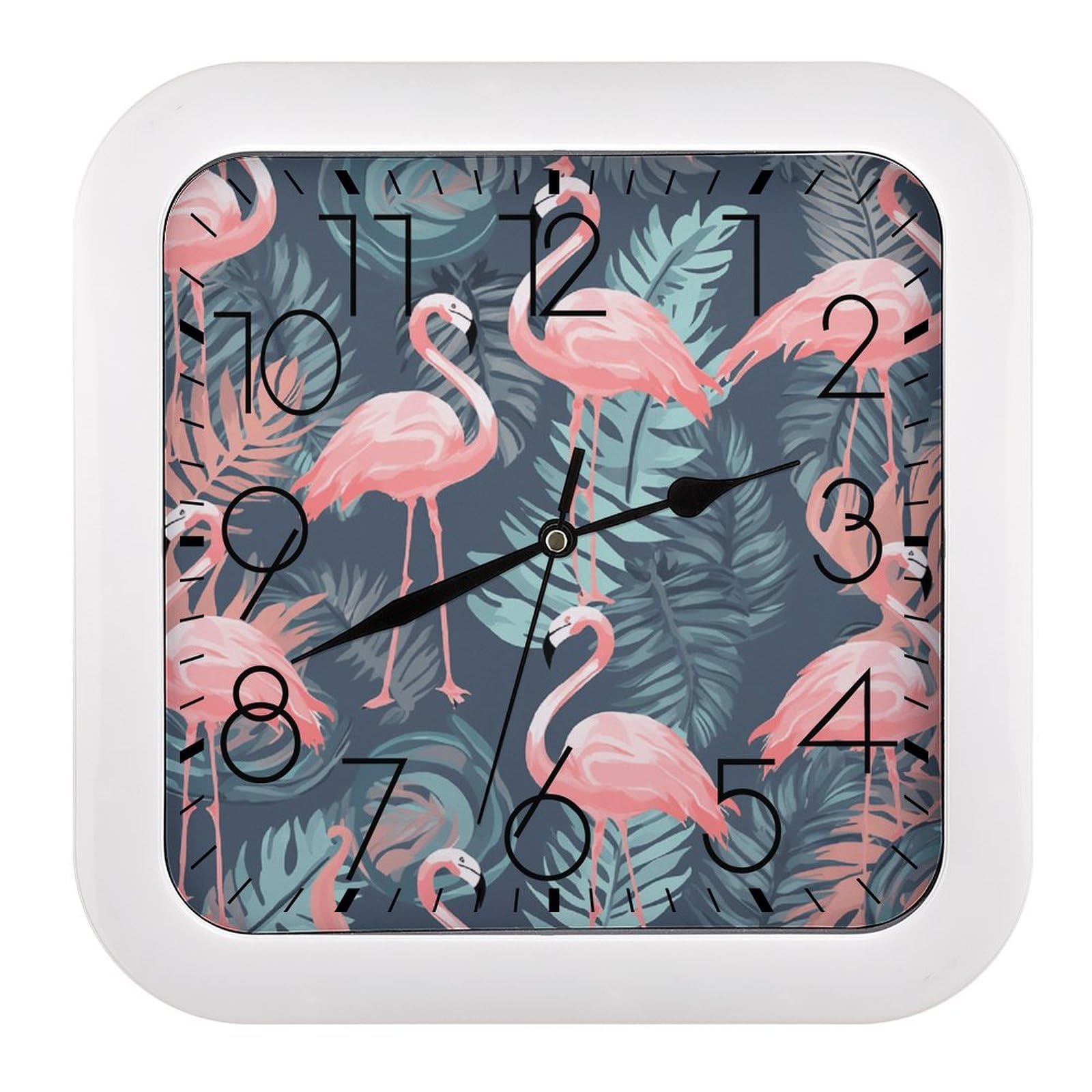 Horloge silencieuse sans tic-tac à motif flamant rose vintage d'été
