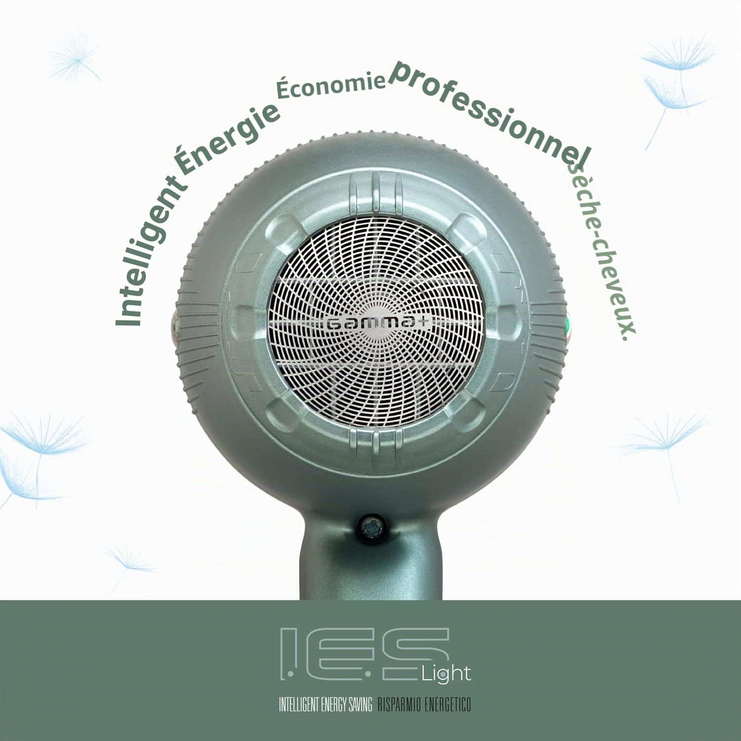 GAMMAPIU' Sèche-cheveux professionnel I.E.S, sèche-cheveux à économie d'énergie intelligent, séchage rapide avec technologie ETC, léger, silencieux, 3 vitesses, température constante (NOIR)