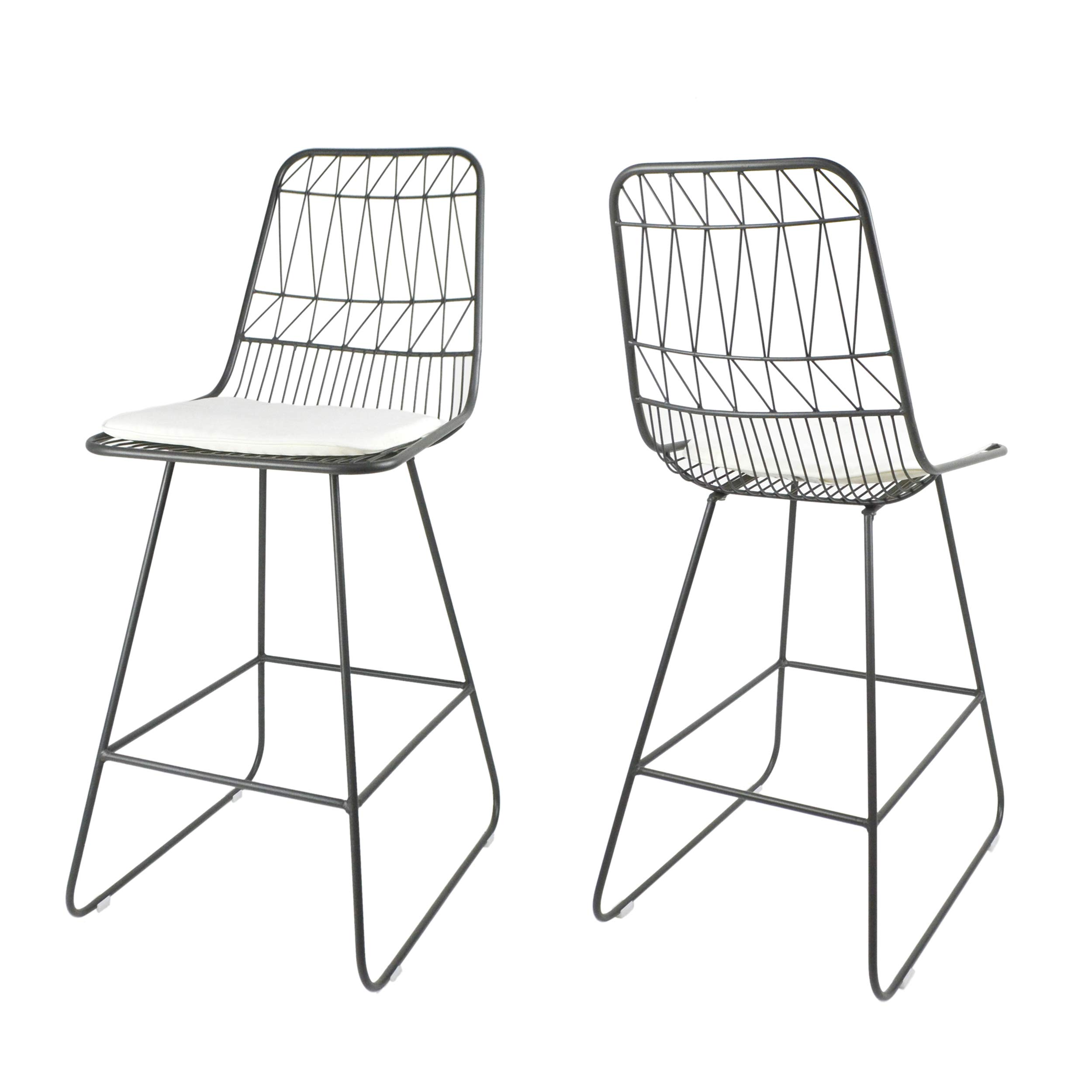 GDFStudio Christopher Knight Home Lilith Counter Stools, 26" Seats, Modern, Geometric, Gray Iron Frames with Ivory Cushion (Set of 2)