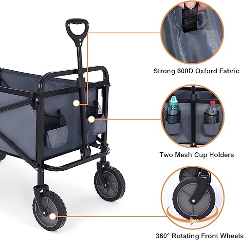 Miniatura 3 de ABCCANOPY Carro plegable plegable para uso general, para jardín, compras, camping, gris oscuro