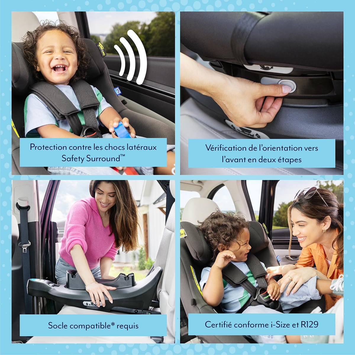 Graco SnugGo i-Size R129, siège auto rotatif à 360° ISOFIX, de 40 à 105 cm (de la naissance jusqu'à environ 4 ans), harnais à 5 points et position allongée, barre anti-rebond, noir, Midnight