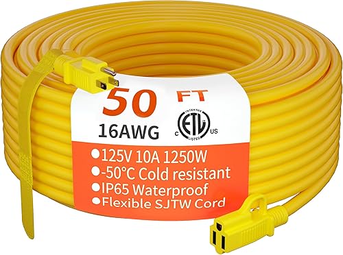 HUANCHAIN Cable de extensión para interiores y exteriores, 50 pies, impermeable, calibre 163, flexible, resistente, cable de extensión para