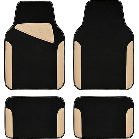 CAR PASS Waterproof Universal Fit Car Floor Mats, Car Mats Fit for SUV,Vans,sedans, Trucks,Set of 4pcs Car Carpet with Driver Heel Pad (Beige)