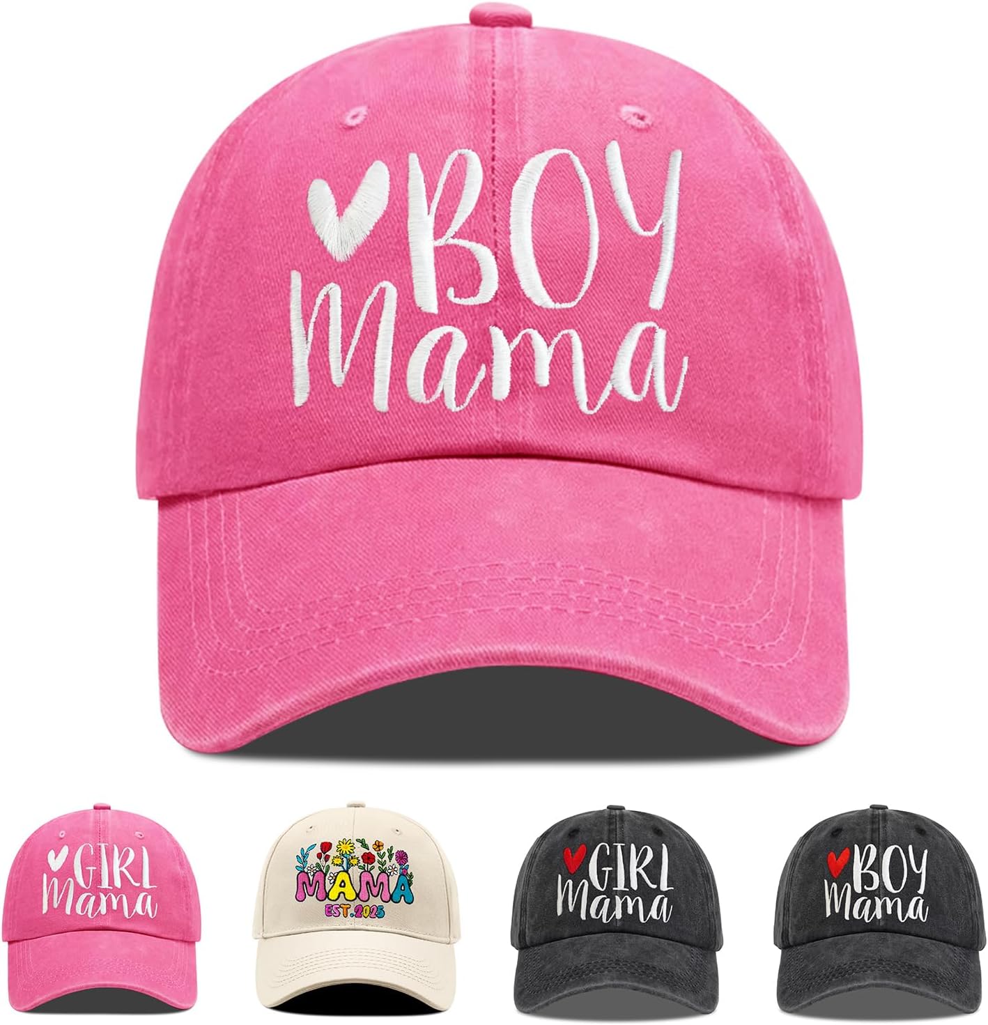 Embroidered Mama Hat for Women, for Mom, Boy Mama Girl Mama Adjustable Washed Cotton Baseball Cap