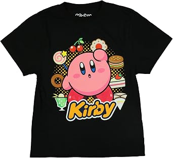 Kirby T-Shirt Girls Snack Circle Video Game Character Short Sleeve Top