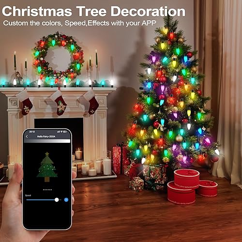 Miniatura 4 de Gemce Luces de Navidad inteligentes C9 para exteriores, 66 pies, 100 LED, tira de luces RGB con control remoto por aplicación, luces de Navidad de