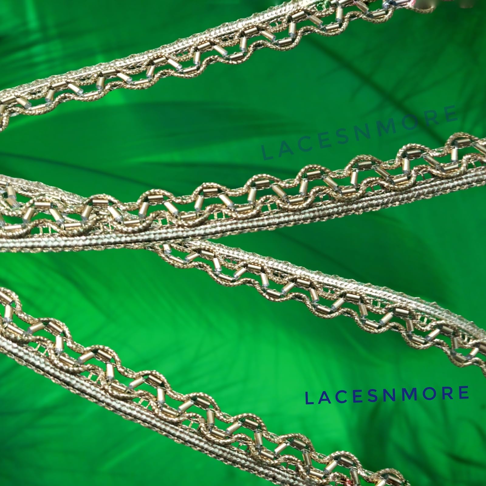 Lacesnmore Golden Laces with cutdana Look Seeds Touch and Dupatta Border, Light Golden Piping lace Reel Materials kinari Lace for Suit Saree Dresses Sitara Ribbon lace(9 Meter) 1
