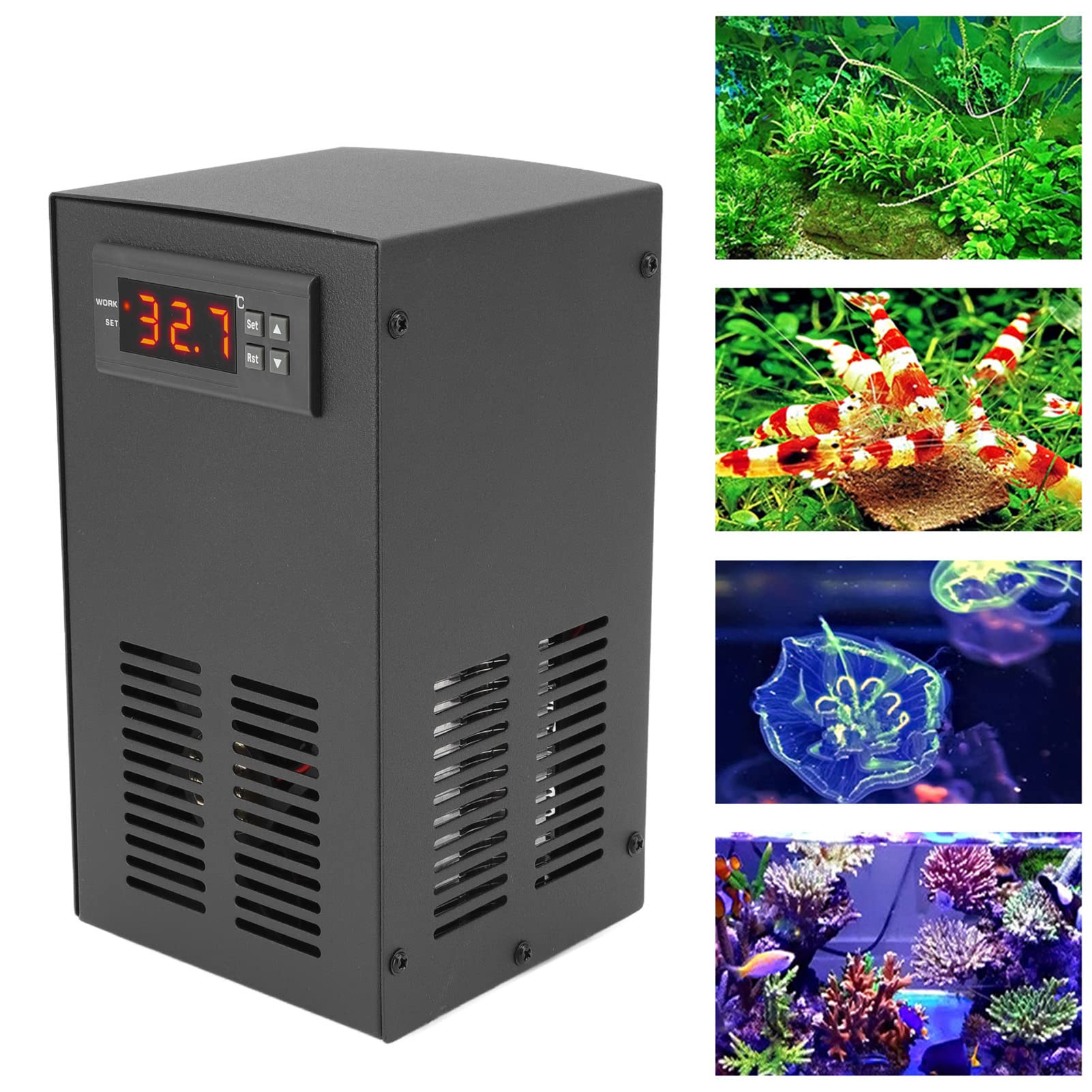 Asixxsix podgrzewacz chłodnicy wody akwarium, 120W Monitorowanie w czasie rzeczywistym Elektryczny chłodnik wodny z adapterem i wężem dla akwarium, zbiornika rybnego (wtyczka UE)