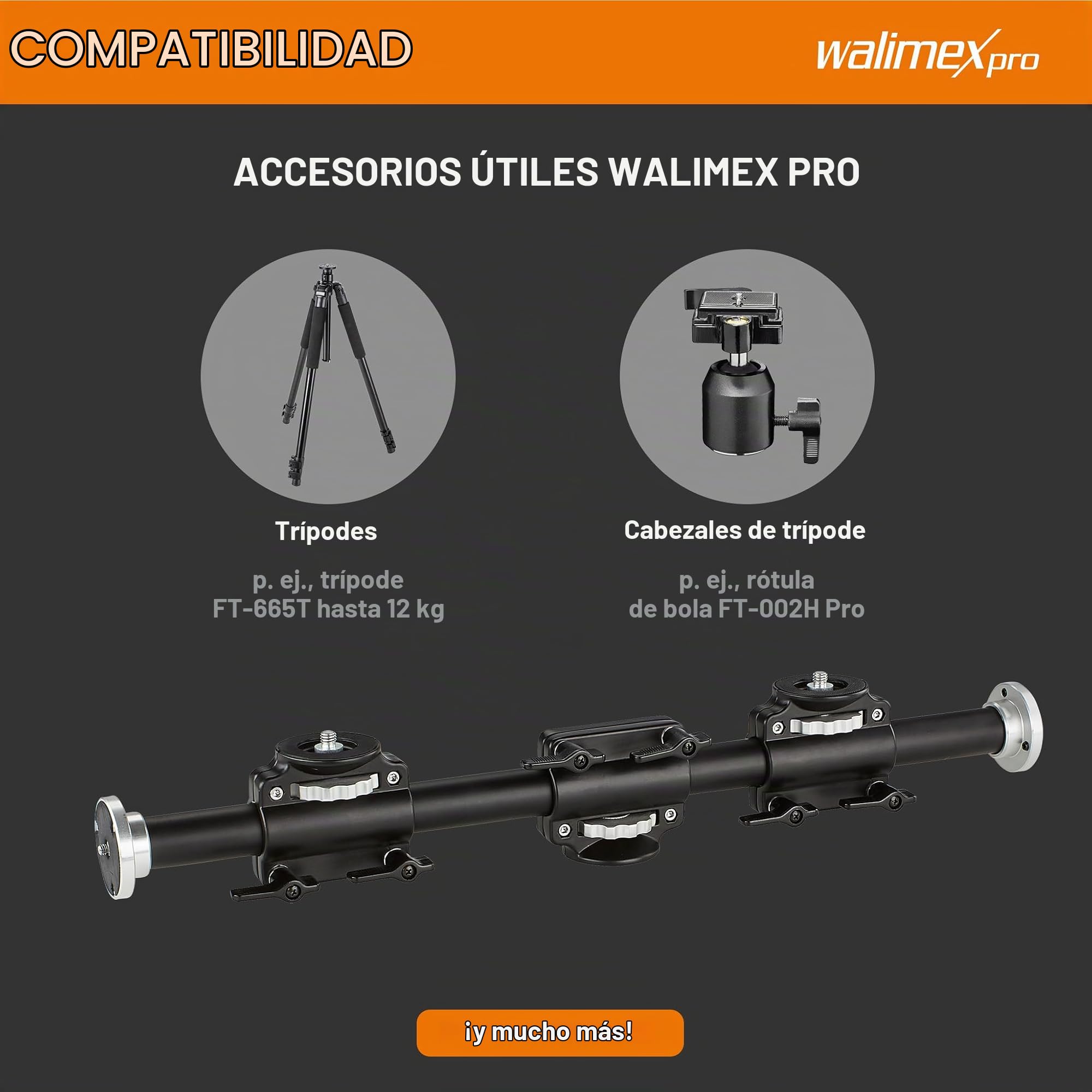 Walimex 12136 Accesorio de tripode - Accesorio para trípode (Negro, 1600 g, Metal)