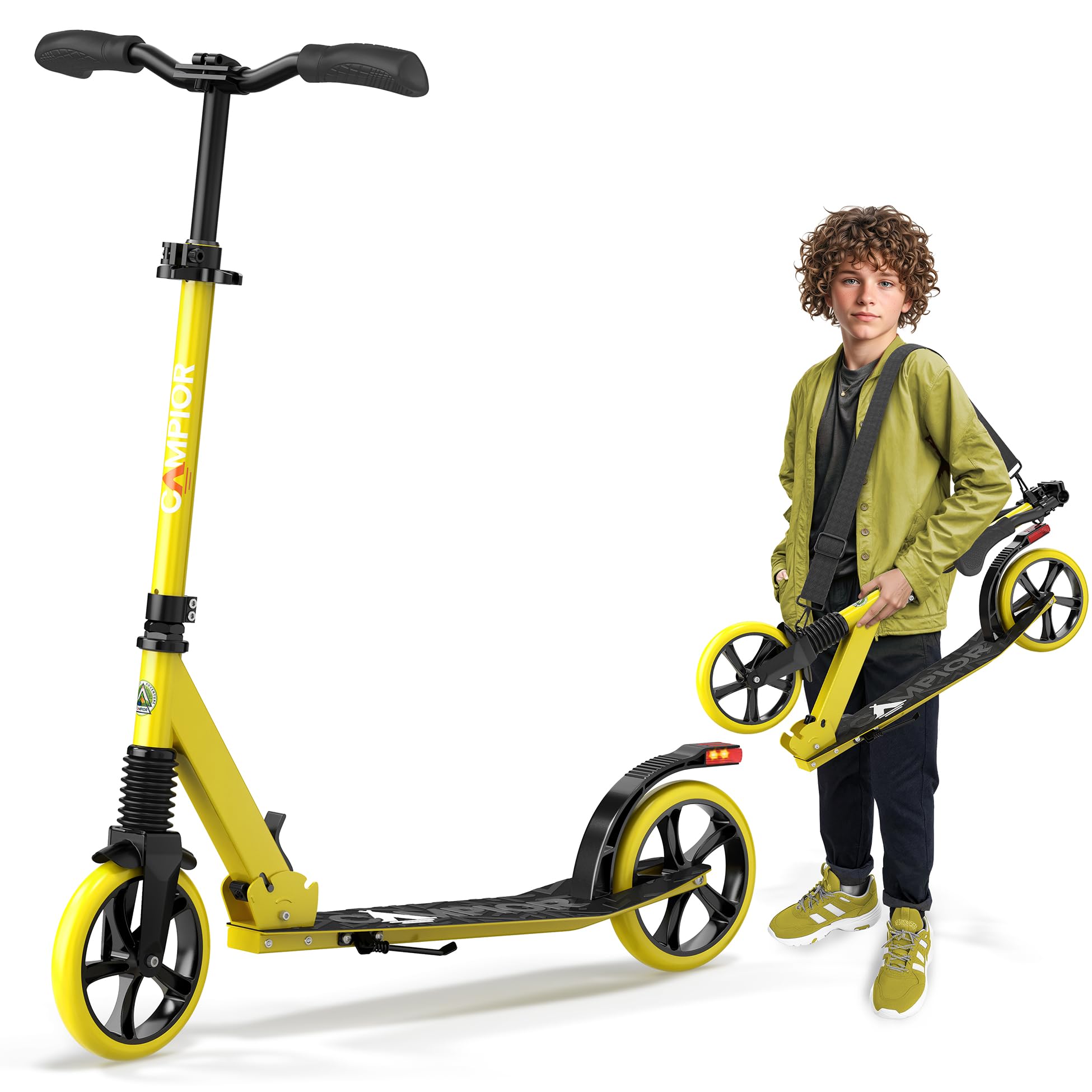 Kick Scooter for Ages 6+, for Kids, Teens, and Adults, Max Load 240 LBS, Foldable, 8-inch Big Wheels for Kids and Adults, with Kickstand, 3 Adjustable Levels, , Yellow