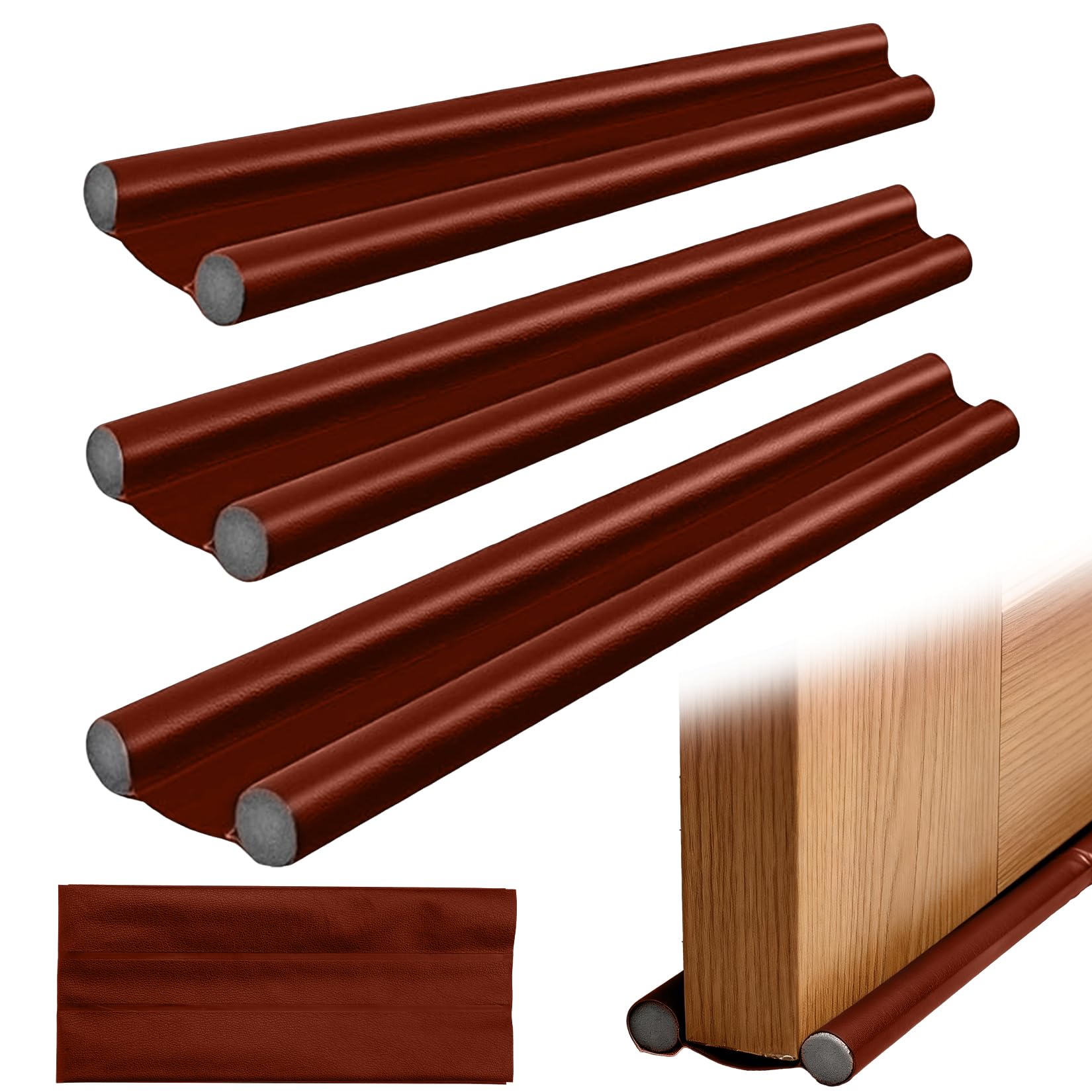 3 Pcs Burletes para Puertas, 96cm Burlete Puerta Entrada, Doble Capa Burletes para Ventanas Cortavientos(marrón)