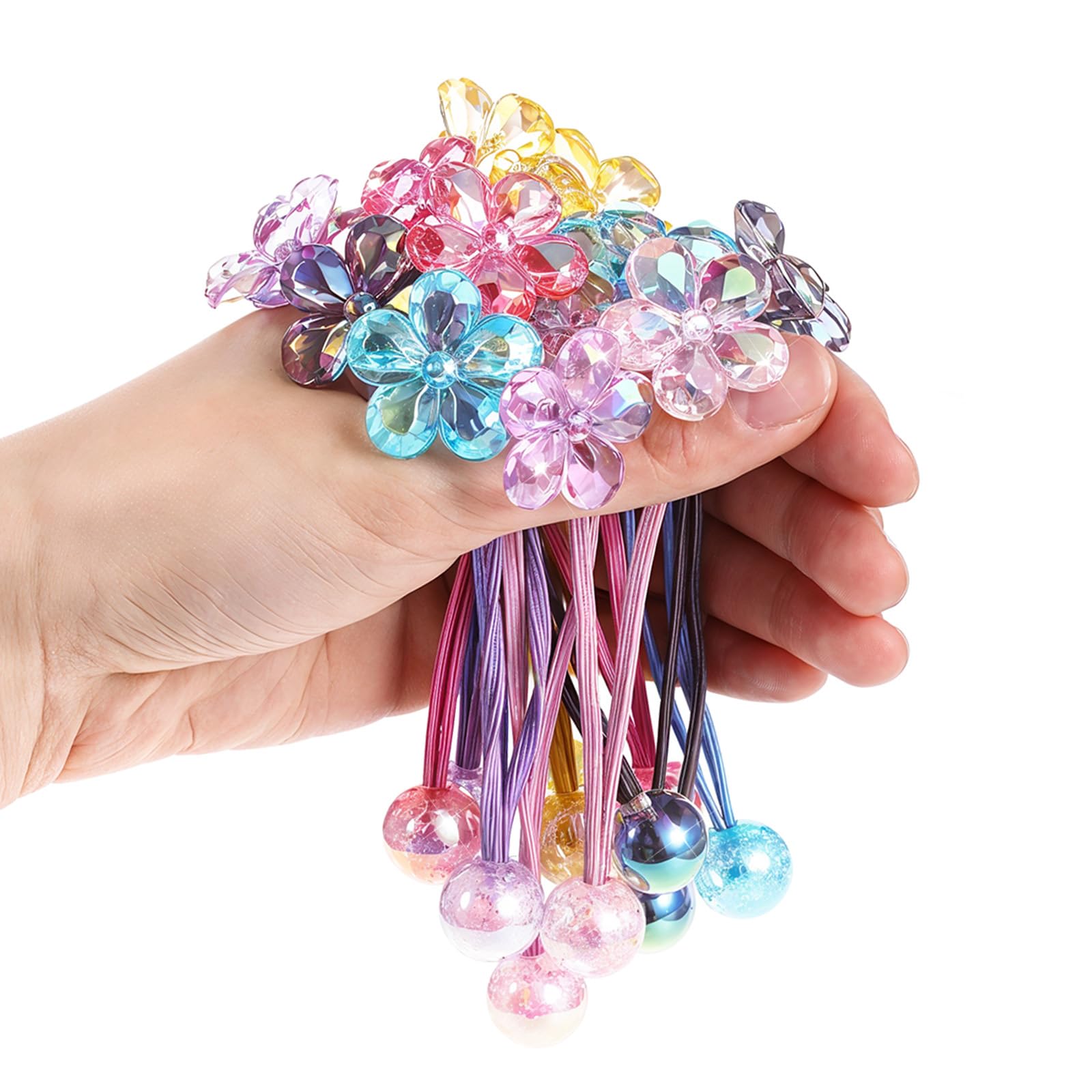 Photo 1 of 12PCS Ball Charm Hair Ties for Little Girls Assorted Colored Camellia Bead Rubber Band Bubble Holders Cute Elastic No Damage Ponytail Hair Accessories for Thick Hair Toddler