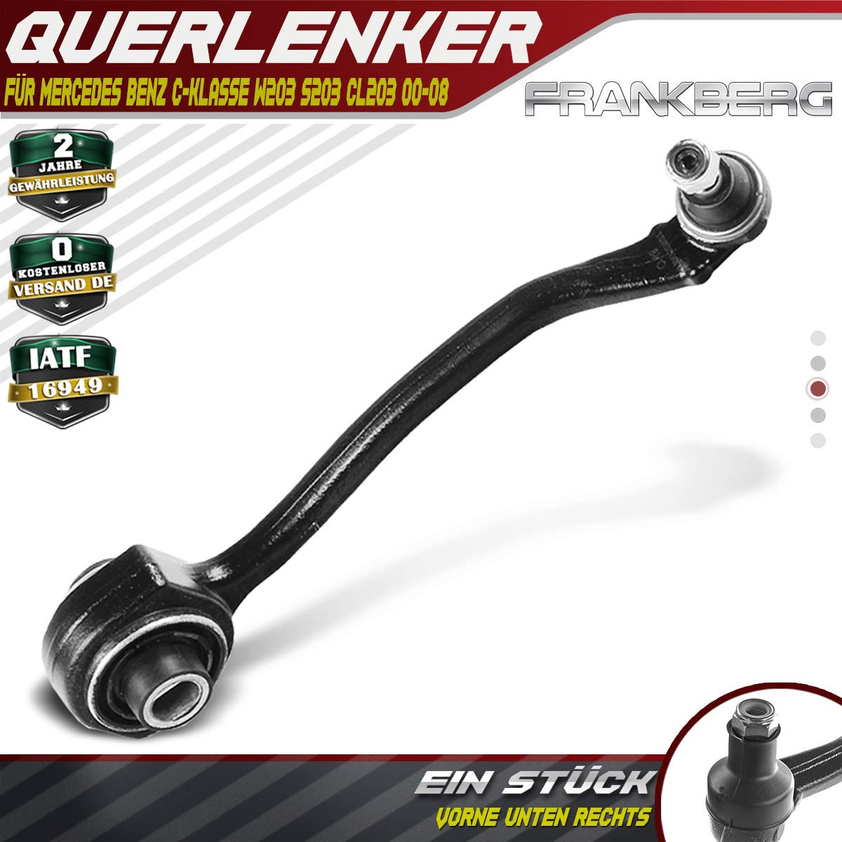 Frankberg 1x Wishbone Front Right Compatible with C-Klasse W203 2000-2007 C-Klasse Coupe CL203 2001-2008 C-Klasse T-Model S203 2004-2007 Replace# 2033303411