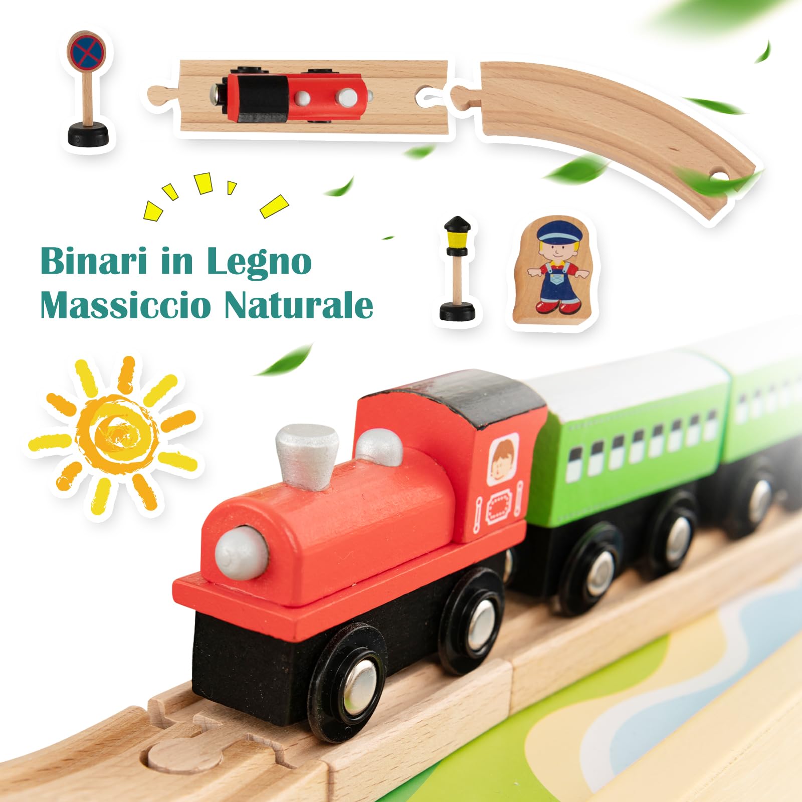 RELAX4LIFE Tavolo Attività in Legno per Bambini con Binari e Treno, da 84/80 Pezzi, Piano Reversibile e Rimovibile, Cassetto per Ragazzi e Ragazze (Naturale,84 pezzi)