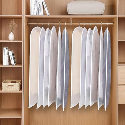 Miniatura 10 de Bolsas de ropa para colgar ropa, juego de 12 bolsas de traje, resistentes al polvo, bolsas de ropa transpirables de PEVA con cremallera completa