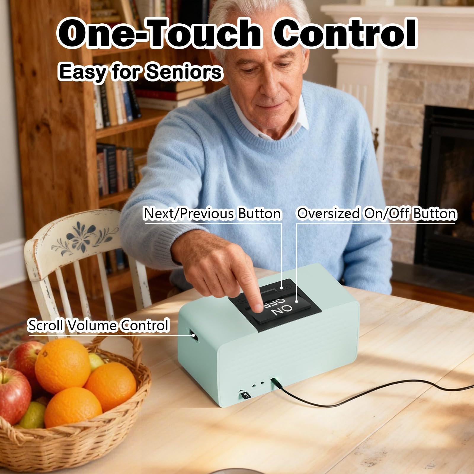 Lamborsafe Reproductor de música simple para personas mayores, ancianos, pacientes con demencia, reproductor de audiolibros MP3 retro con tarjeta TF de 32 GB, control de un botón para pacientes con