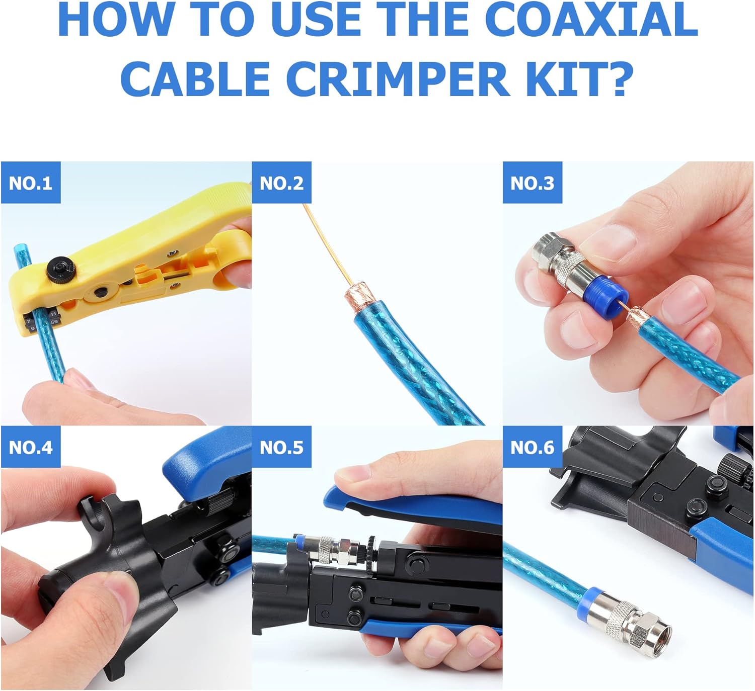 Knoweasy Coaxial Compression Tool Kit with Coax Cable Crimper, F-Type Crimper for RG6 RG59 RG11 and Coaxial Cable Stripper