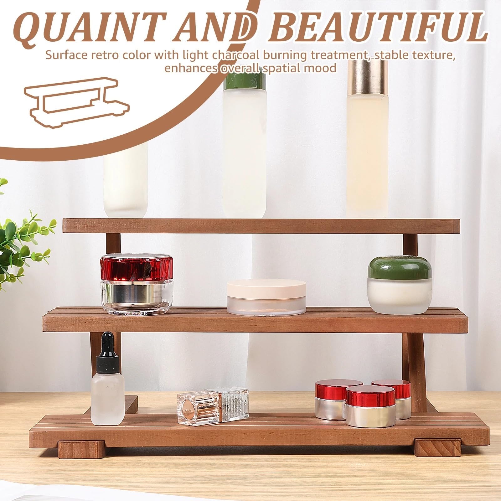 Presentoir a Parfum Présentoir à Cupcakes en Bois, fenêtre Dessert, comptoir de Parfum et cosmétiques, modèle, Mini étagère Figurines(Three Layers)
