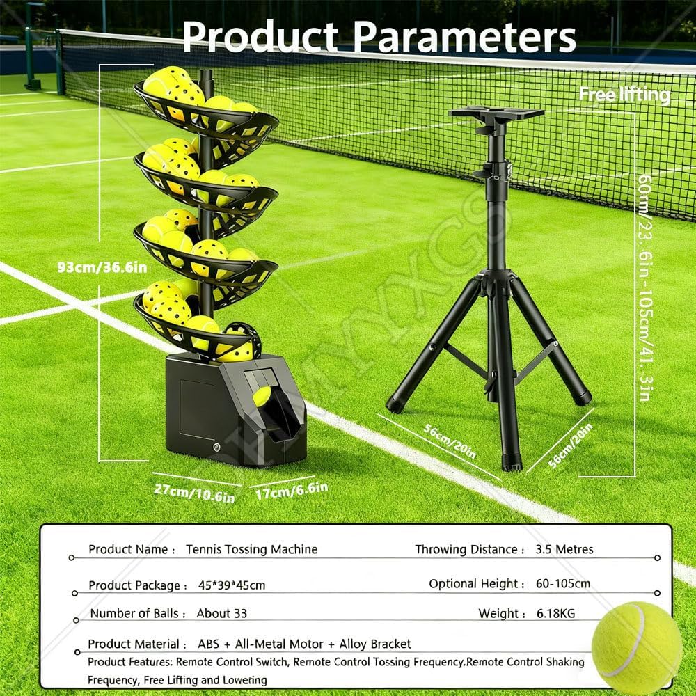 Tennis Ball Dropping Machine,Lightweight Tennis Serving Machine 33 Balls,for Indoors & Outdoors Practice,Powered by Power Bank/Batteries/Ac Power,for Beginners Machine+net