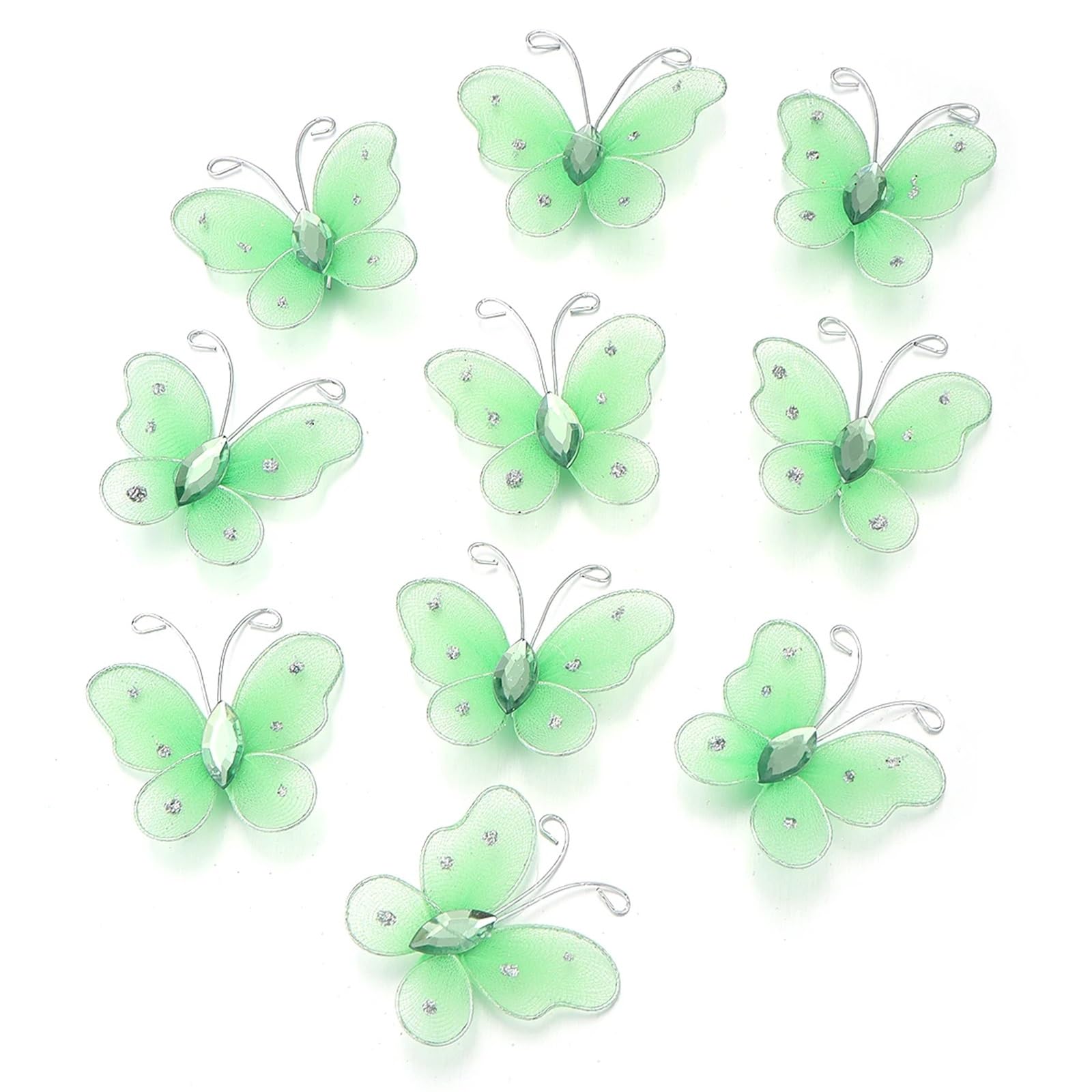 Wtaxbh Green Iron On Patches 30Pcs/Lot 4Cm Gauze Butterfly Appliqued 3D Fabric Mesh Simulation Dreamy Patch For Diy Sewing Craft Decoration(Green)