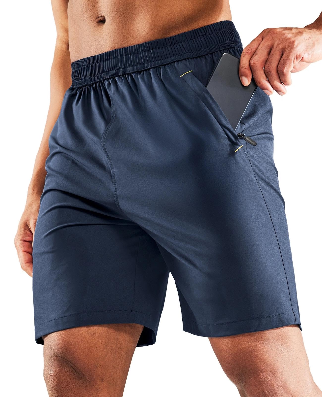 MIER Men's 7 Inch Athletic Shorts with 3 Zipper Pockets, Dry Fit
