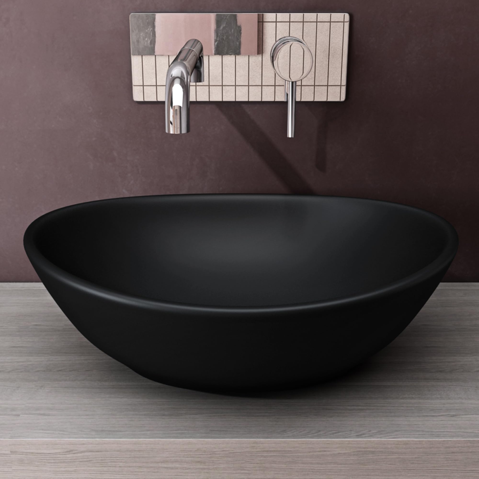 doporro Waschbecken oval Aufsatzwaschbecken Anthrazit Matt 42x34x14.5cm | Keramik Waschschale Handwaschbecken für das Badezimmer und Gäste-WC Nano-Versiegelung Leichte Reinigung Brüssel205