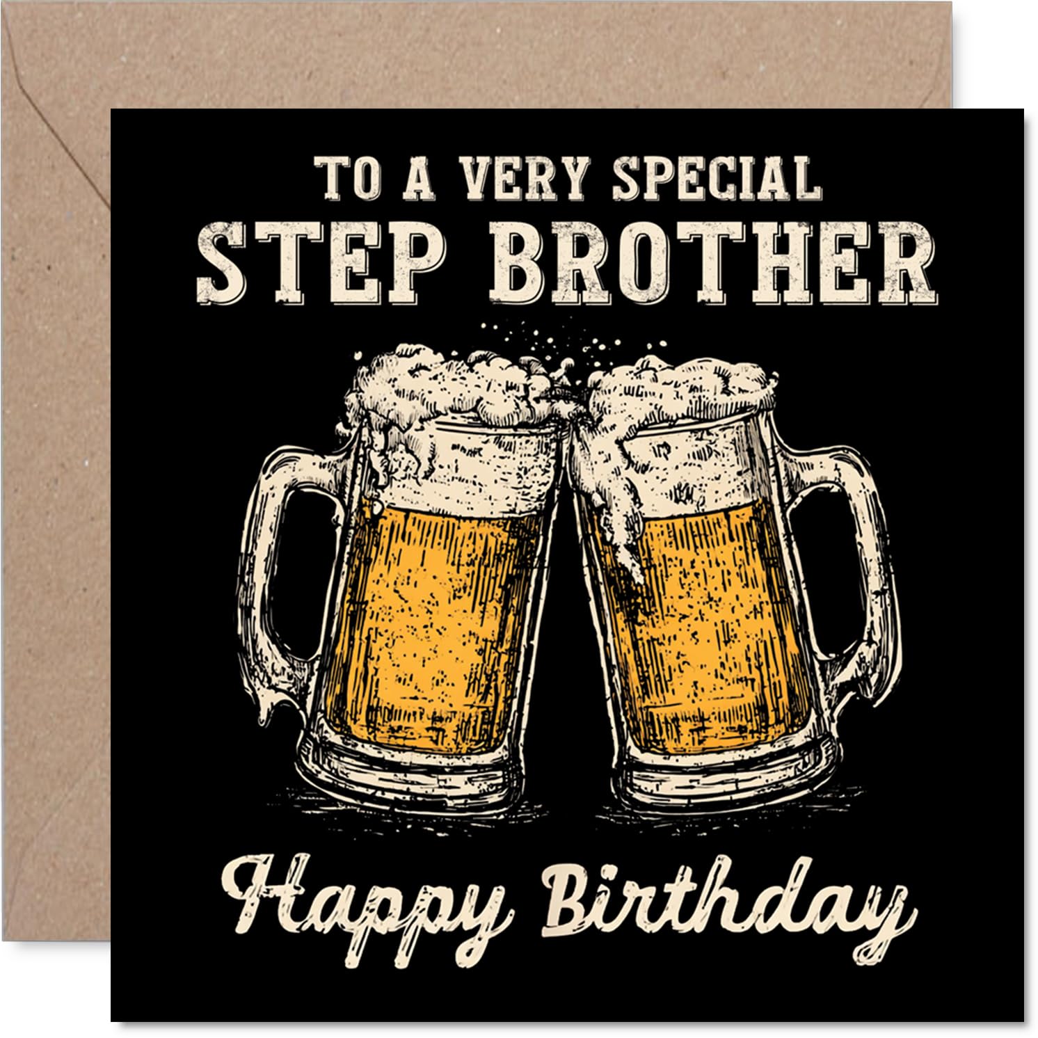 Step Brother Birthday Card - Bday Beer - Happy Birthday Card for Step Brother from Sister Sibling, 145mm Cheers Beer Greeting Cards