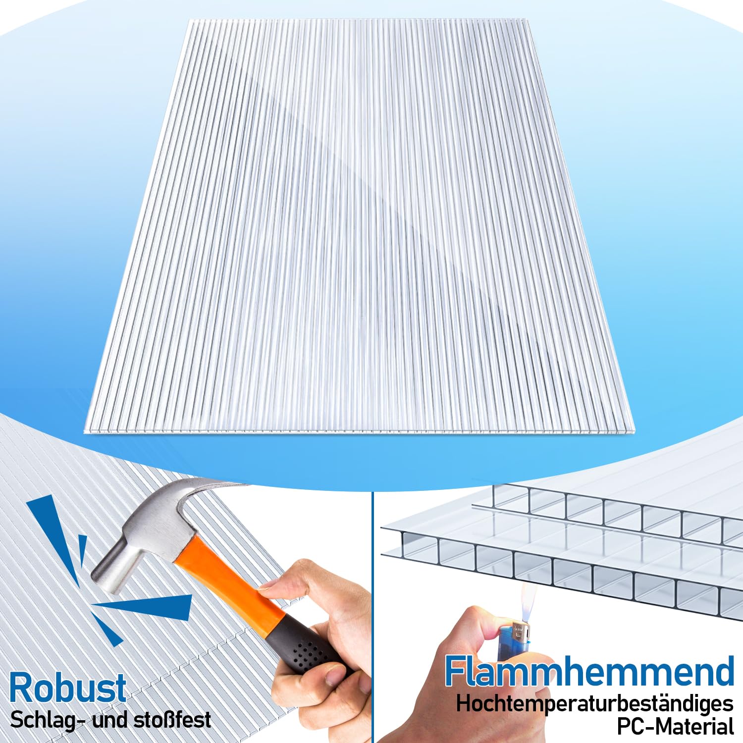 14 pannelli alveolari in policarbonato (60,5 x 121 cm), 4 mm, 10,25 m², pannelli di ricambio per serre, giardino e serre