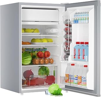 3.2 Cu.Ft Mini Fridge With Freezer, Removable Shelves, Small Freezer with Adjustable Thermostat with Chiller for Bar, Living Room, Den, Basement, Kitchen, or Dorm,Silver.