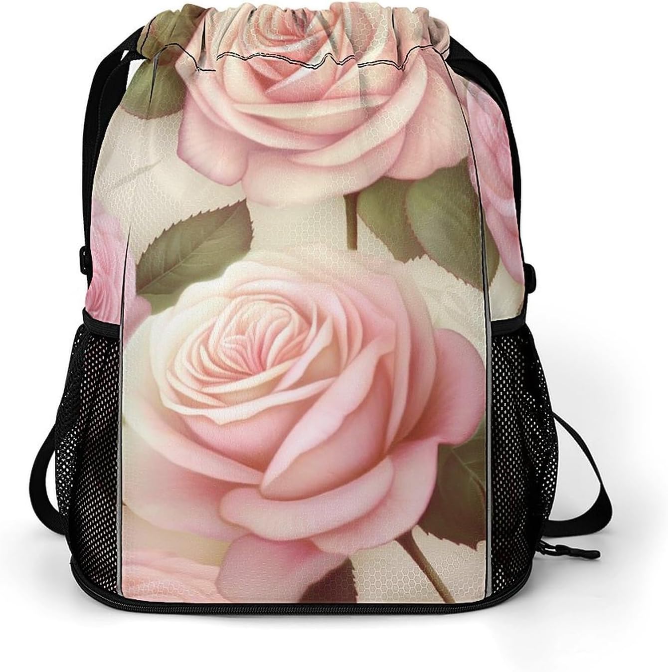 Small Gym Bag Beauty Roses Printed Drawstring Gym Bag for Men Lightweight Waterproof Drawstring Backpack for Women with Shoe Compartment for Travel Tourism Work And Fitness