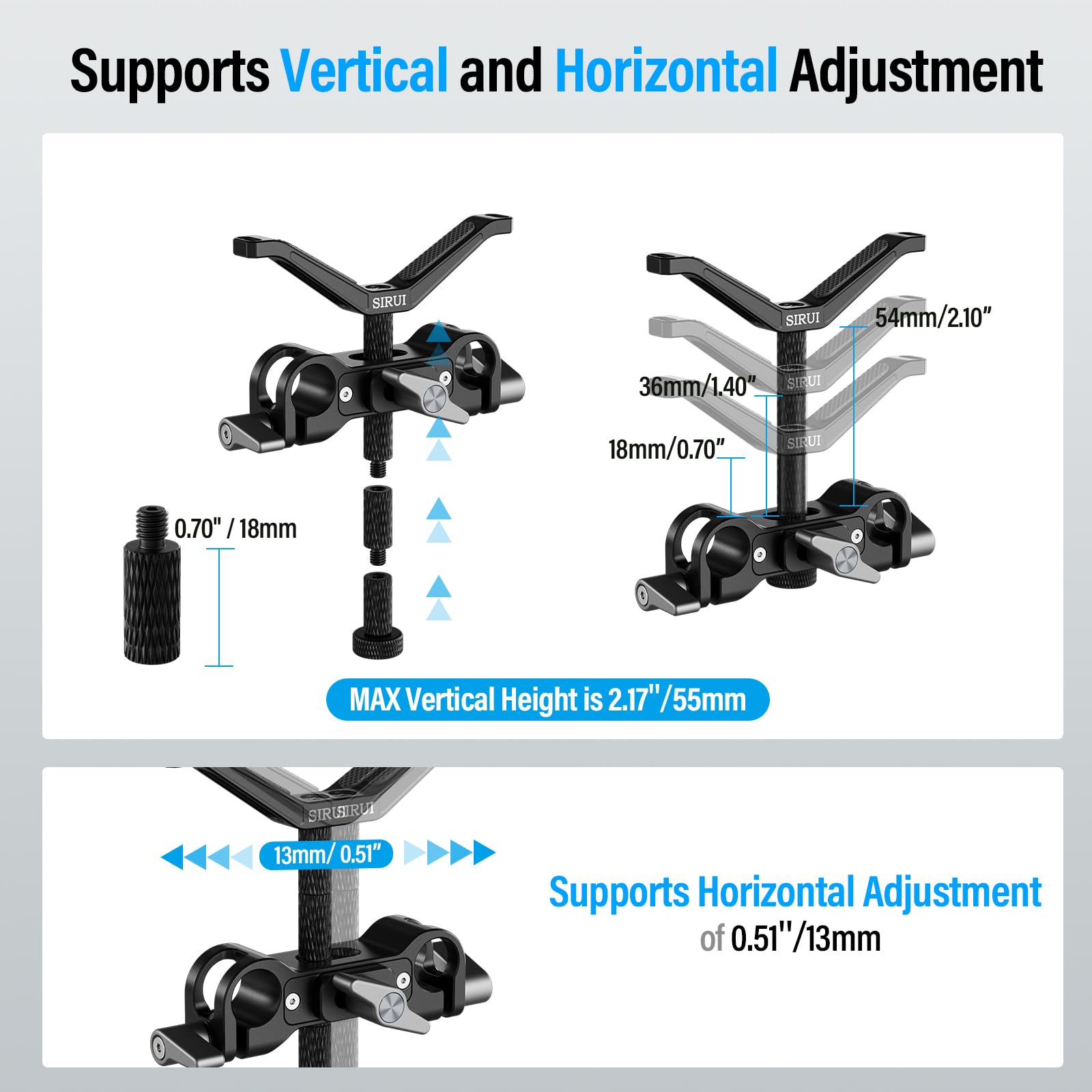 SIRUI LWS 15mm Lens Support Soporte Lente Compatible con Lente de 55mm a 140mm de Diámetro para Lente Larga, 3 Varillas de Extensión para Cámara Réflex Digital - AM-LB35