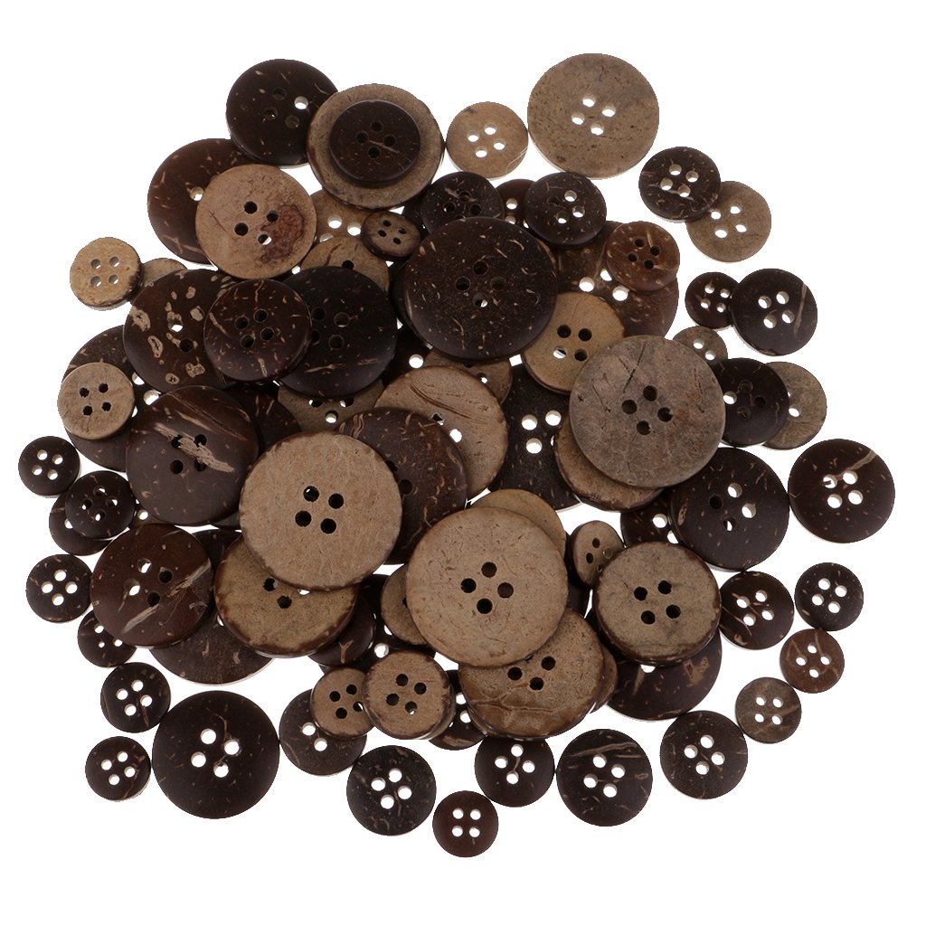 Big Shoppe Store 100 Pcs Mixed Size Brown Coconut Buttons 4 Hole for Handmade Clothes Decor