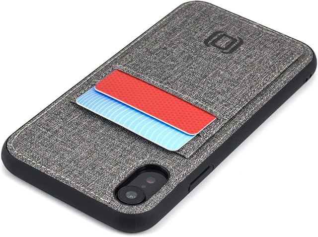 Dockem Luxe M2T Wallet Case for iPhone XR: Slim TPU with Canvas Synthetic Leather 2 Pocket Card Case with Integrated Metal Plate for Magnetic Mounting