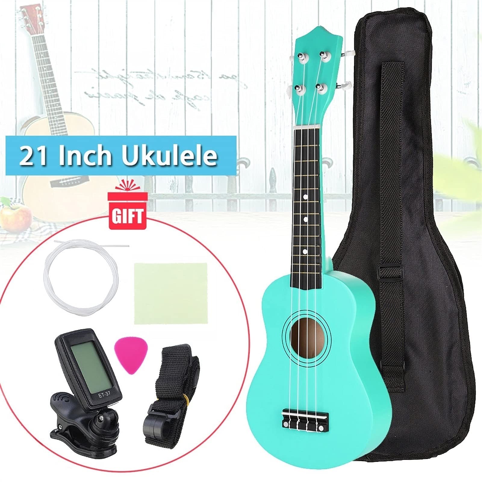 Ukulele koncertowe Początkujący Ukulele 21- calowy Saxophone Ukulele Basswood 4 Struny Hawaiian Guitar Instruments Musical Instruments Ukulele Sopran Gitara z tunerem torby Gig (Color : Green)