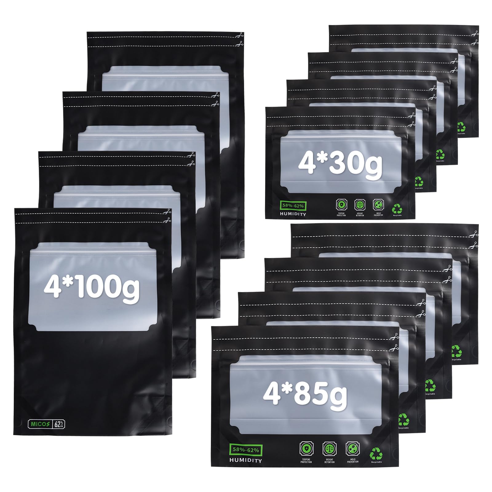 Terploc Grove Bags 5 pezzi per sacchetti da 500 g di saldatura e zip con controllo dell'umidità Weed Humidor sacchetti con umidità relativa tra il 58 e il 62% (5, 500 grammi