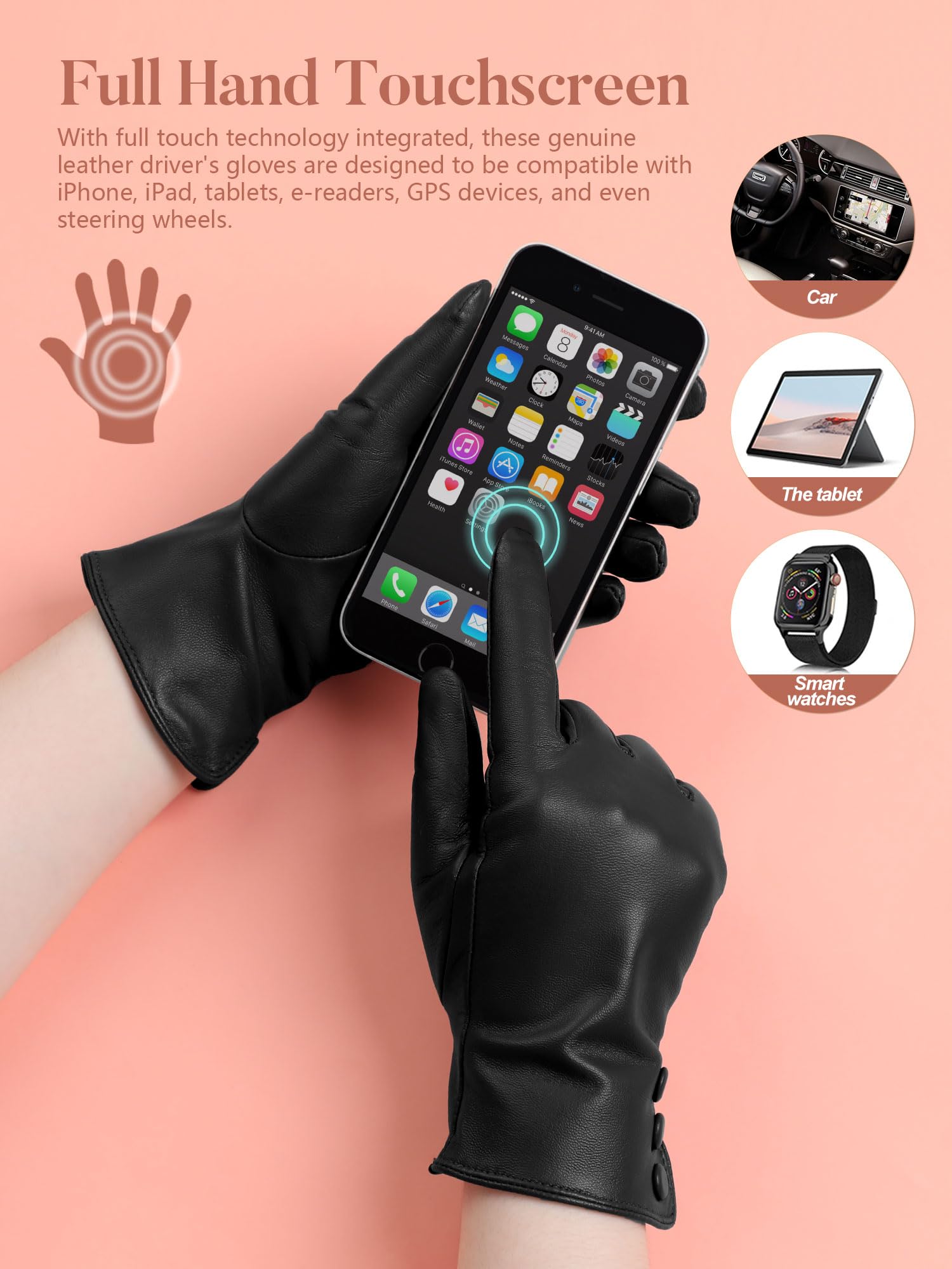 GSG SINCE 1998 Gants en Cuir pour Femme Hiver en Mouton | en Cuir d’Agneau Sans Chrome – Tactiles, Chauds et Doublés de Laine