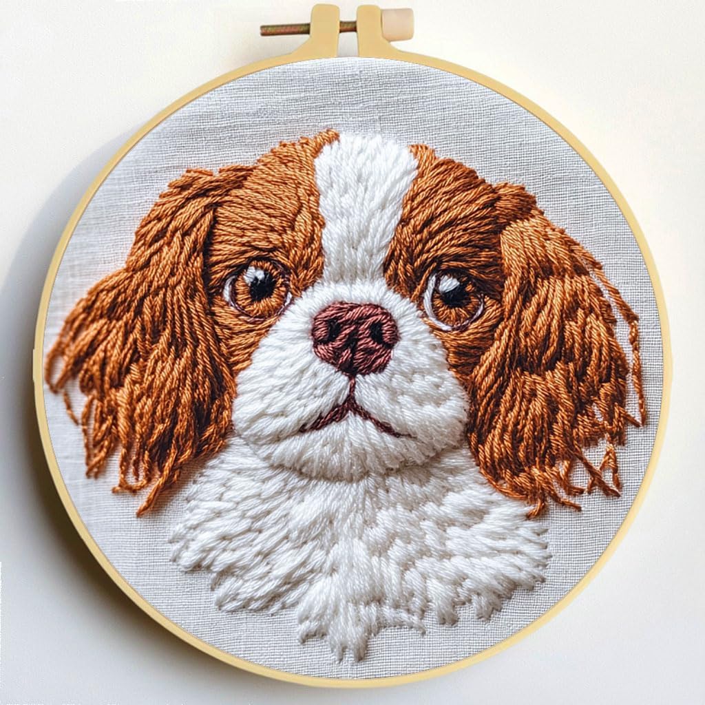 Punch Needle Kits Cavalier King Charles Dog 20x20cm-3