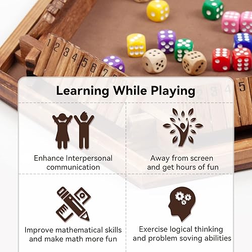 Miniatura 7 de WOOD CITY Juego de madera Shut The Box para 2 a 6 jugadores juego de matemáticas Close The Box para niños y adultos con 16 dados juego de mesa