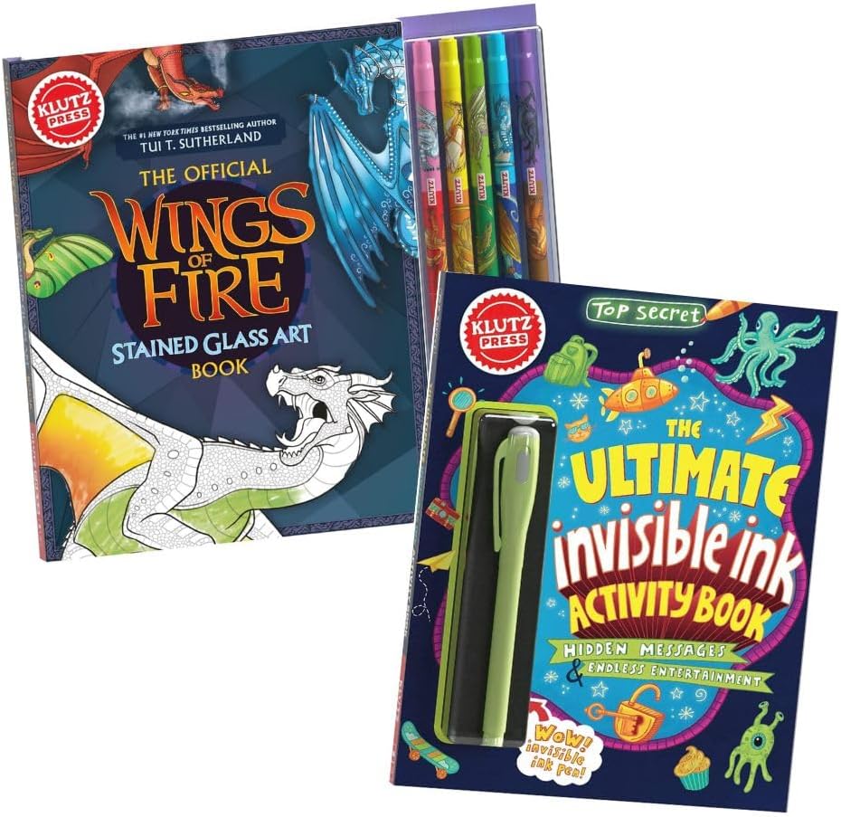 - Klutz Press Activity Bundle, Wings of Fire Stained Glass Art Book with Markers, Ultimate Invisible Ink Hidden Messages Book