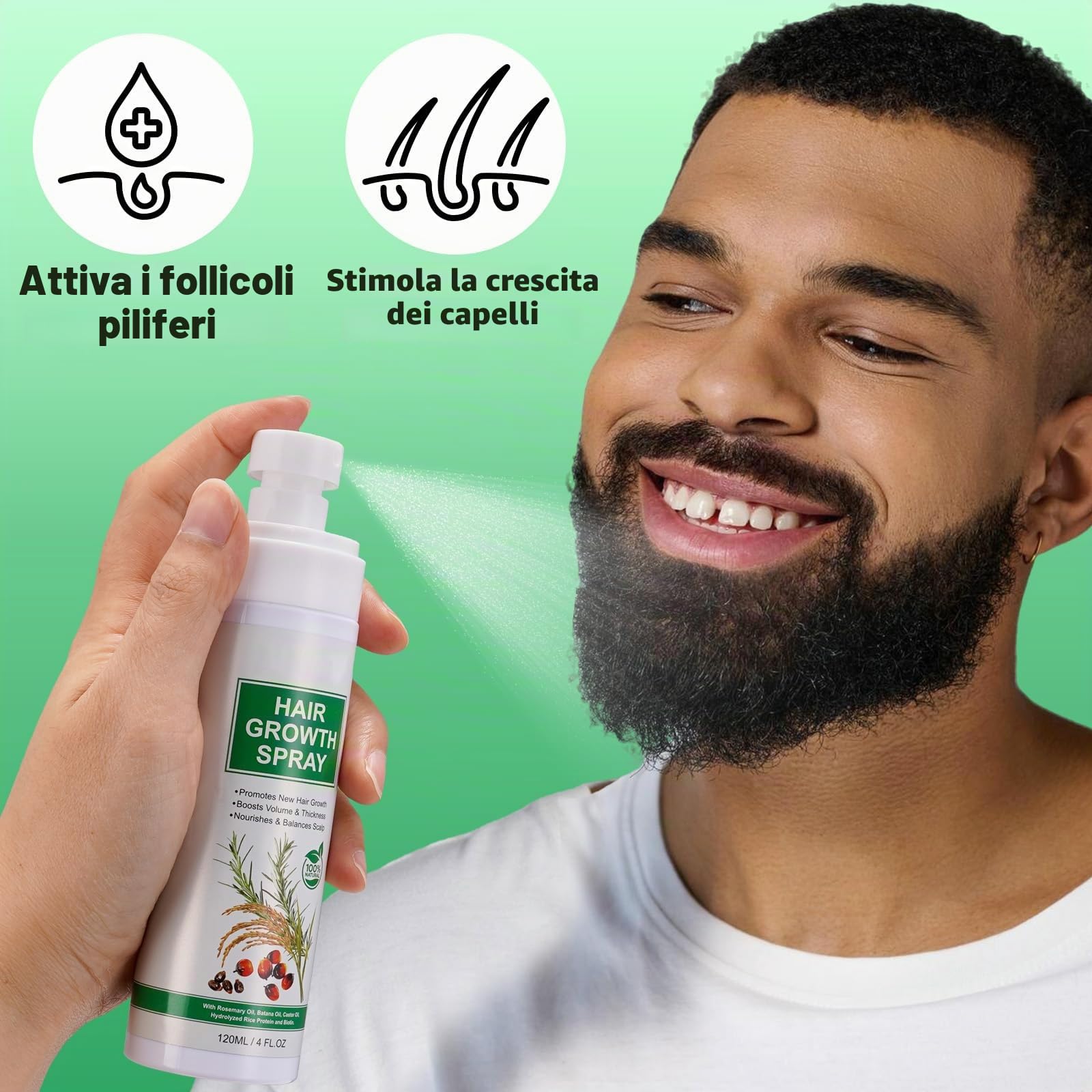 Spray di siero per la crescita dei capelli, olio naturale per la crescita dei capelli con olio biologico di rosmarino, olio di ricino, olio Batana e biotina, crescita dei capelli più sottili